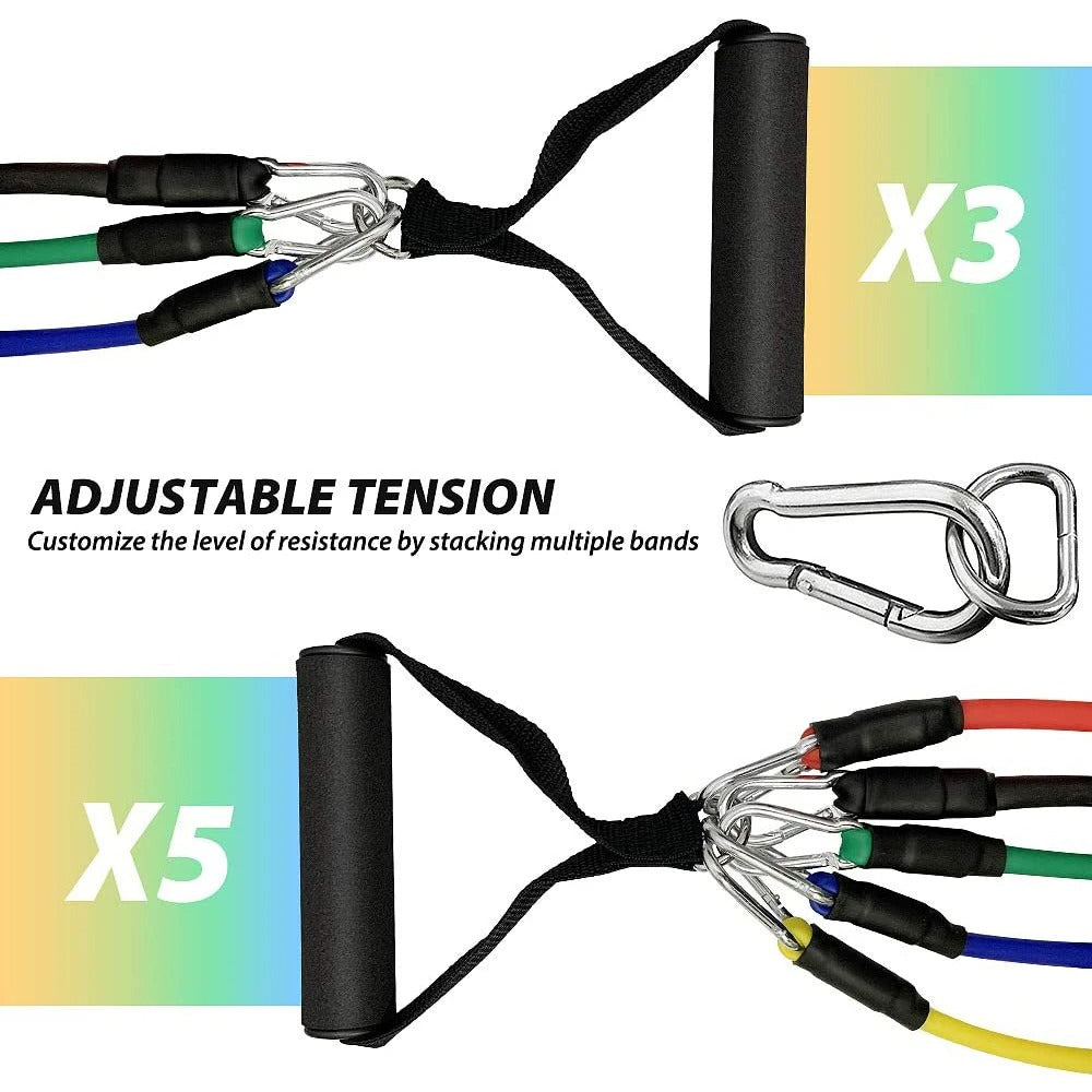 Set of 5 Resistance Bands with weight information. With handles.