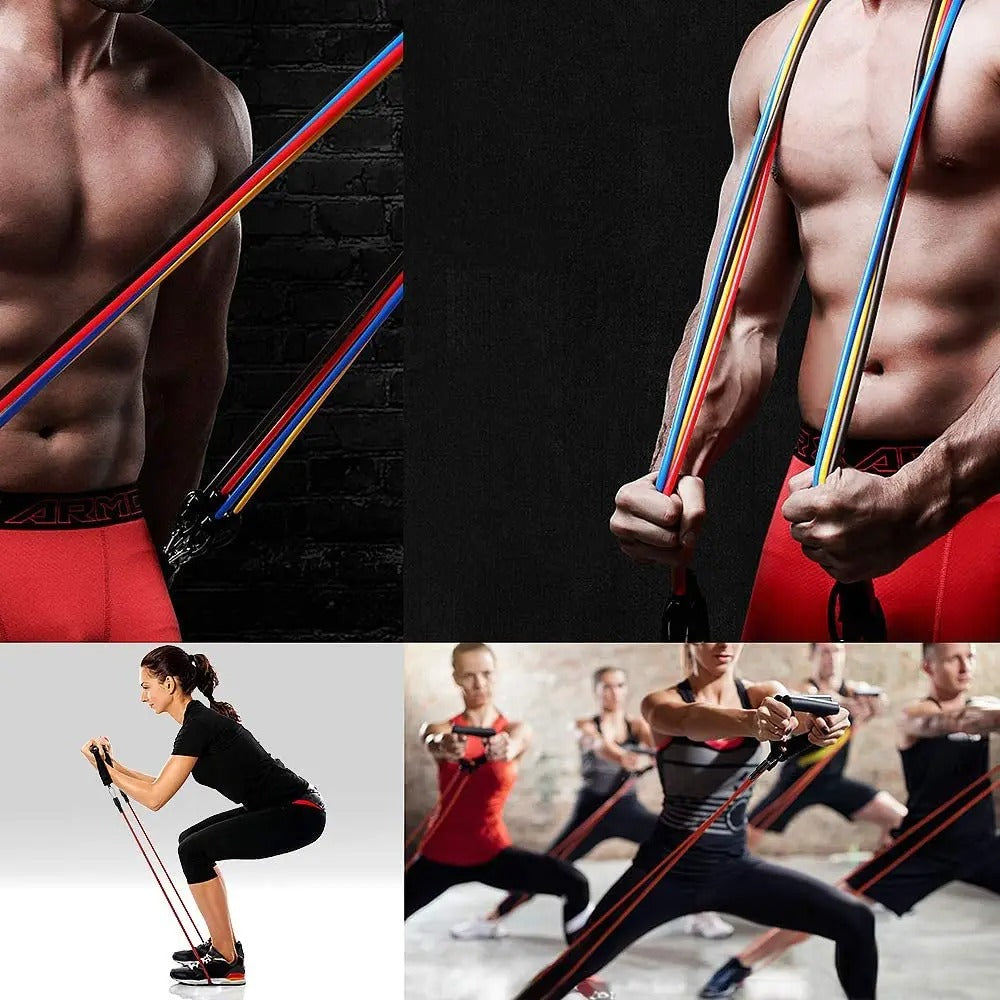 People working out with resistance bands.