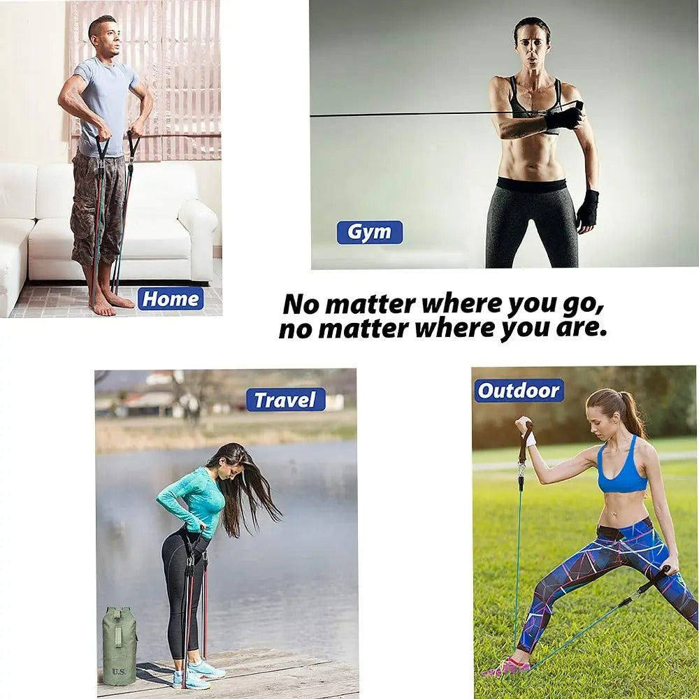 People working out with resistance bands.