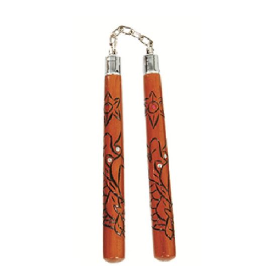 Deluxe Red Oak Carved Dragon Nunchucks B.B - C117