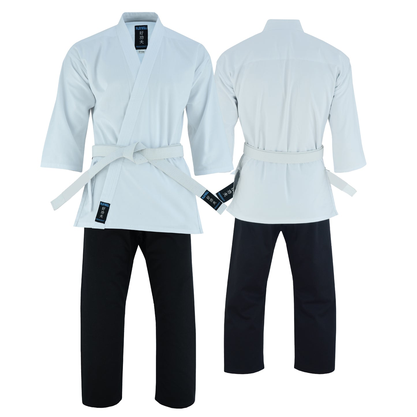 Karate Uniform Mixed Childrens: White / Black Trousers - 9oz