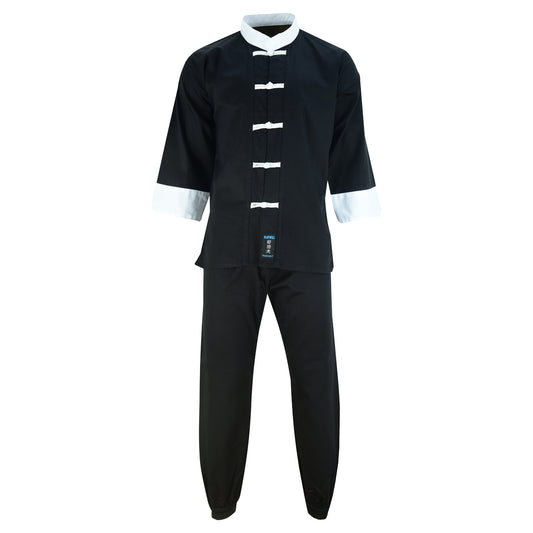 Kids Kung Fu Elite Microfibre Uniform - Black/White