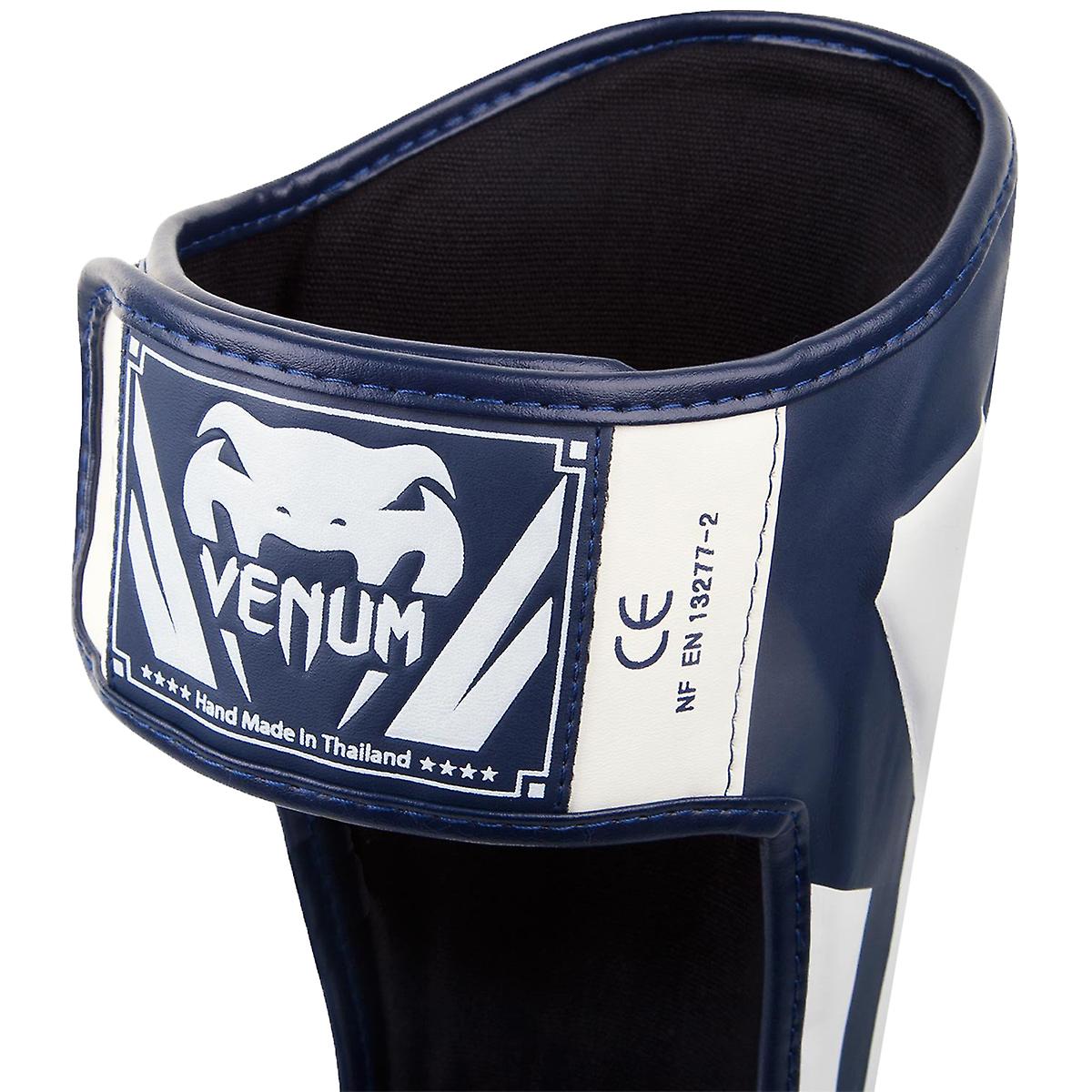 Venum Muay Thai Stand Up Elite Shin Guards - Navy Blue/White
