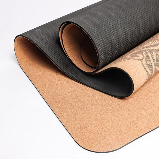 Natural Cork TPE Printed Yoga Mat Non-slip Esterilla Yoga Sweat-absorbing Home Fitness Pad Gymnastics Pilates Mats With Bag
