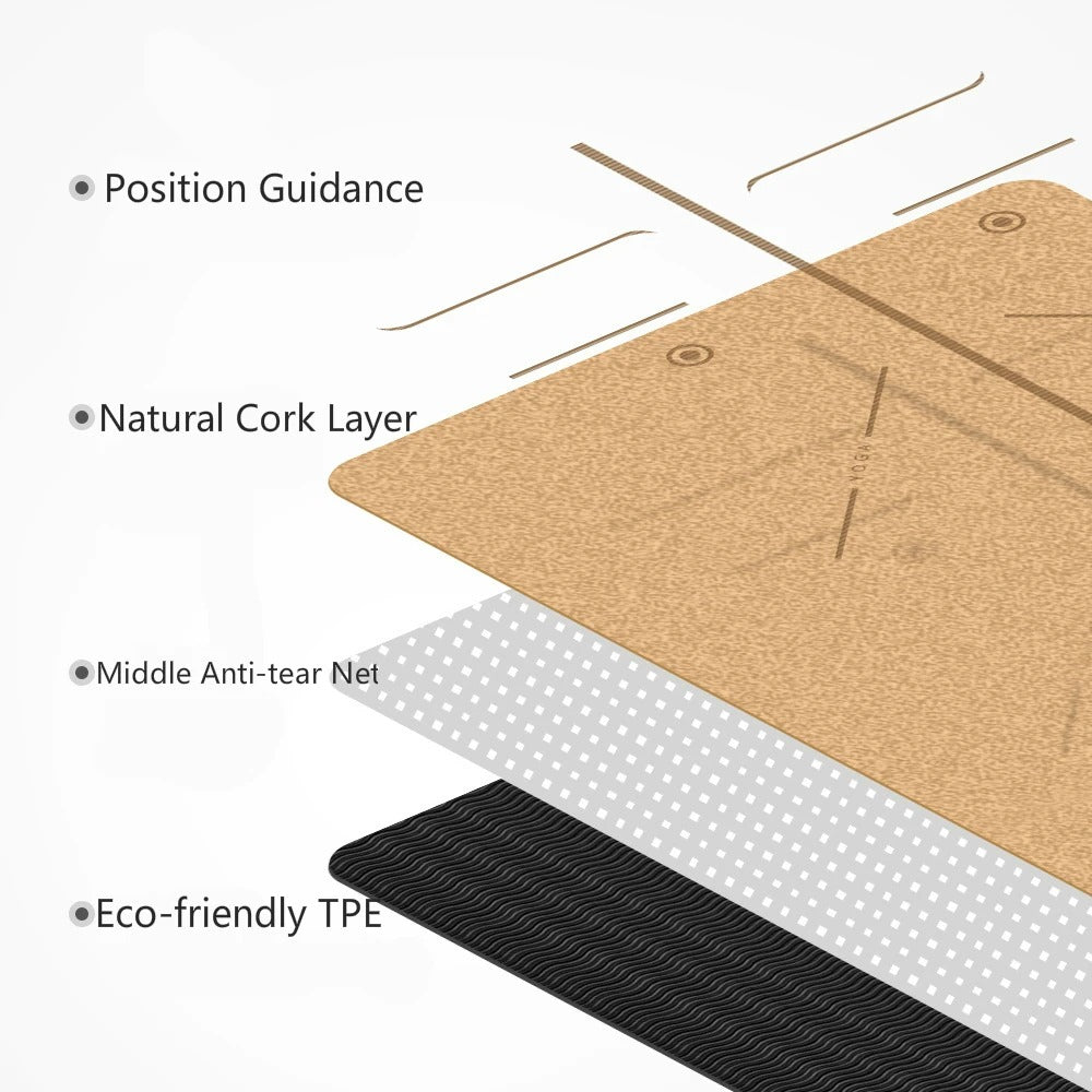 Natural Cork TPE Printed Yoga Mat Non-slip Esterilla Yoga Sweat-absorbing Home Fitness Pad Gymnastics Pilates Mats With Bag