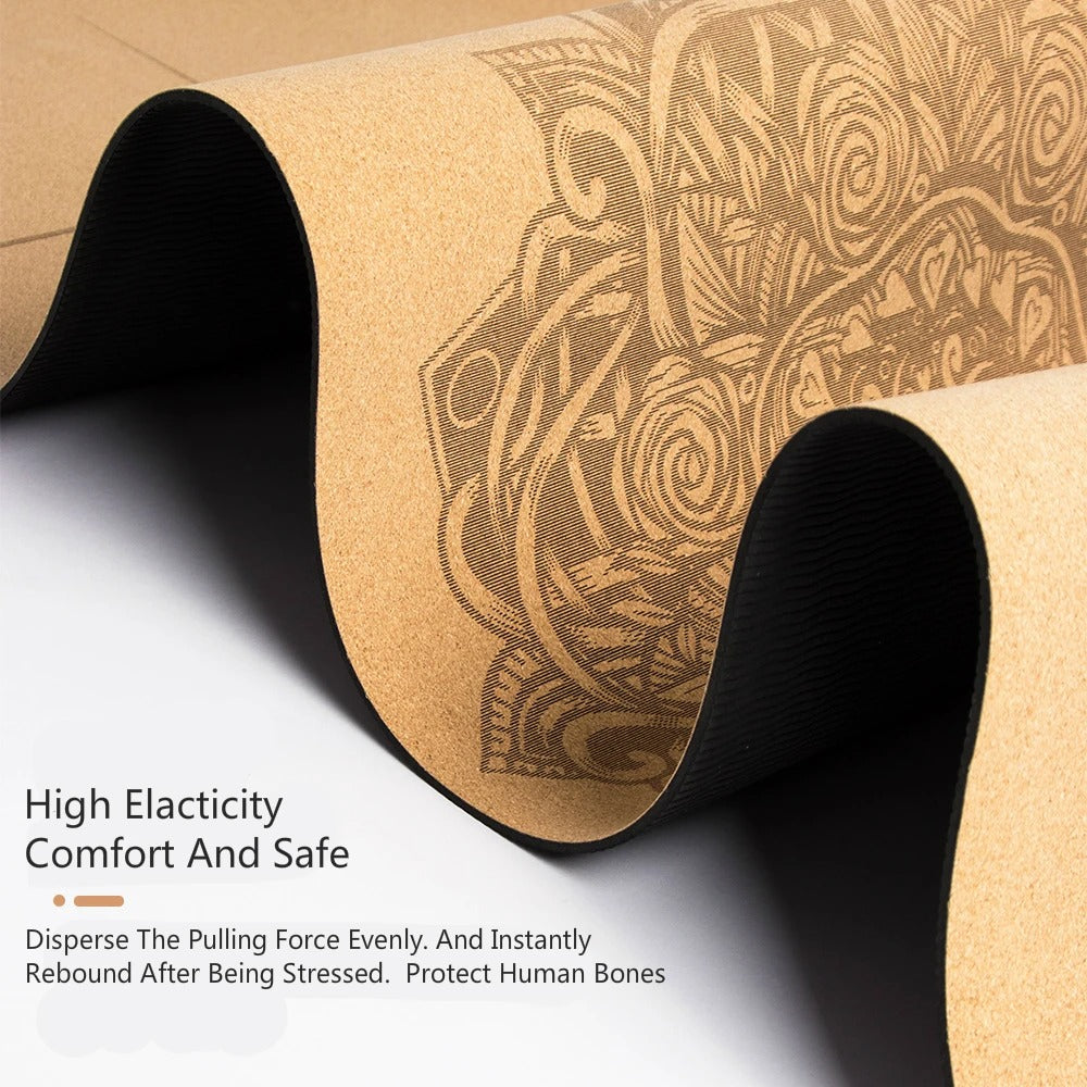 Natural Cork TPE Printed Yoga Mat Non-slip Esterilla Yoga Sweat-absorbing Home Fitness Pad Gymnastics Pilates Mats With Bag