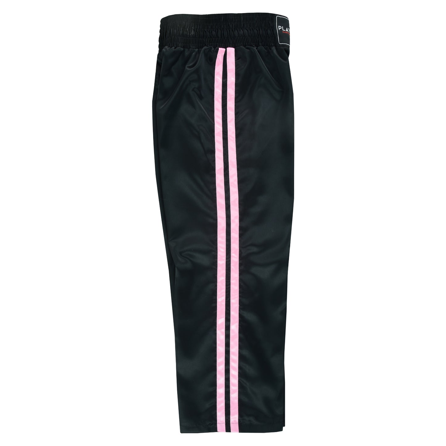 Kids Full Contact Black Satin Kickboxing Pants With Stripes