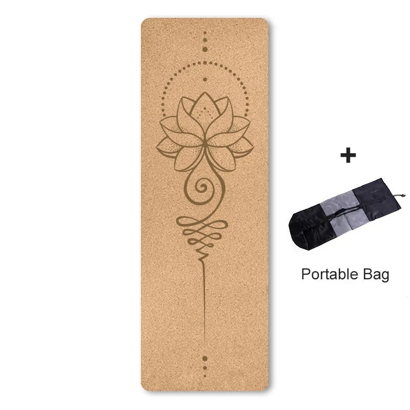 Natural Cork TPE Printed Yoga Mat Non-slip Esterilla Yoga Sweat-absorbing Home Fitness Pad Gymnastics Pilates Mats With Bag