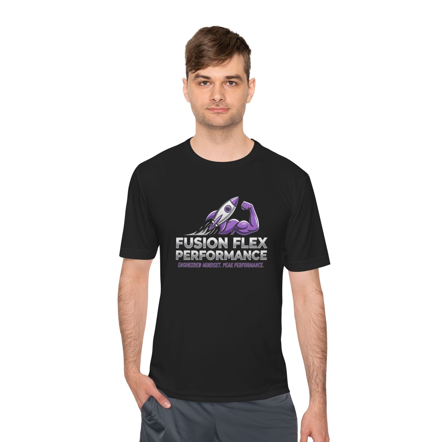 Fusion Flex Performance Tee — Rocket Logo Moisture‑Wicking Athletic Shirt