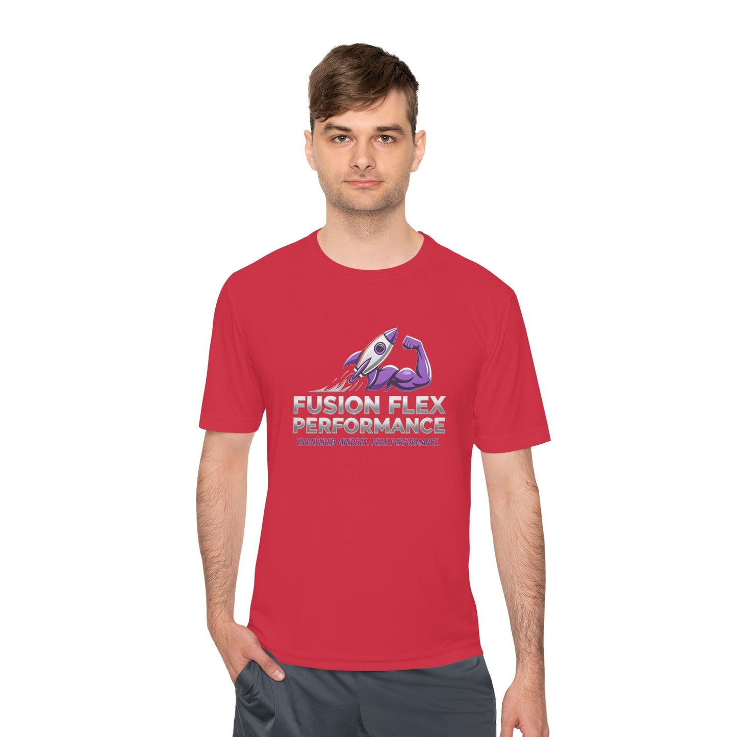 Fusion Flex Performance Tee — Rocket Logo Moisture‑Wicking Athletic Shirt