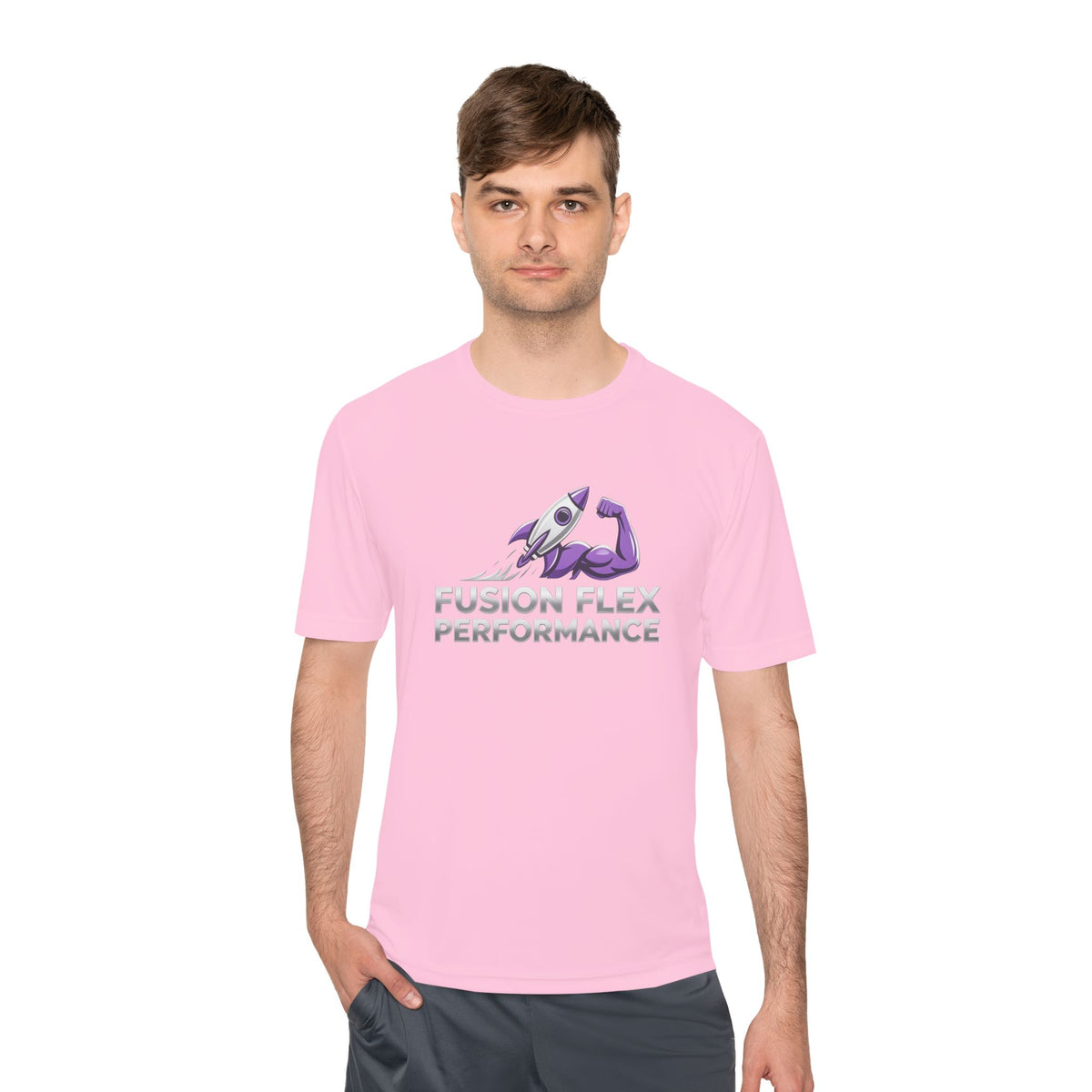 Fusion Flex Performance Tee — Rocket Logo Moisture‑Wicking Athletic Shirt