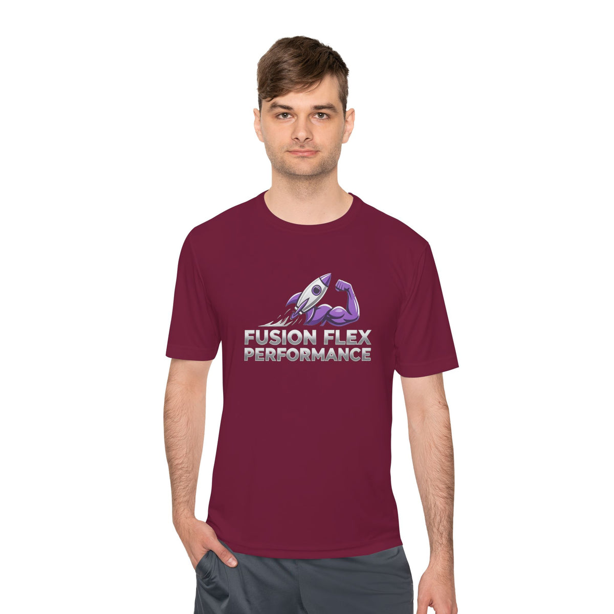 Fusion Flex Performance Tee — Rocket Logo Moisture‑Wicking Athletic Shirt