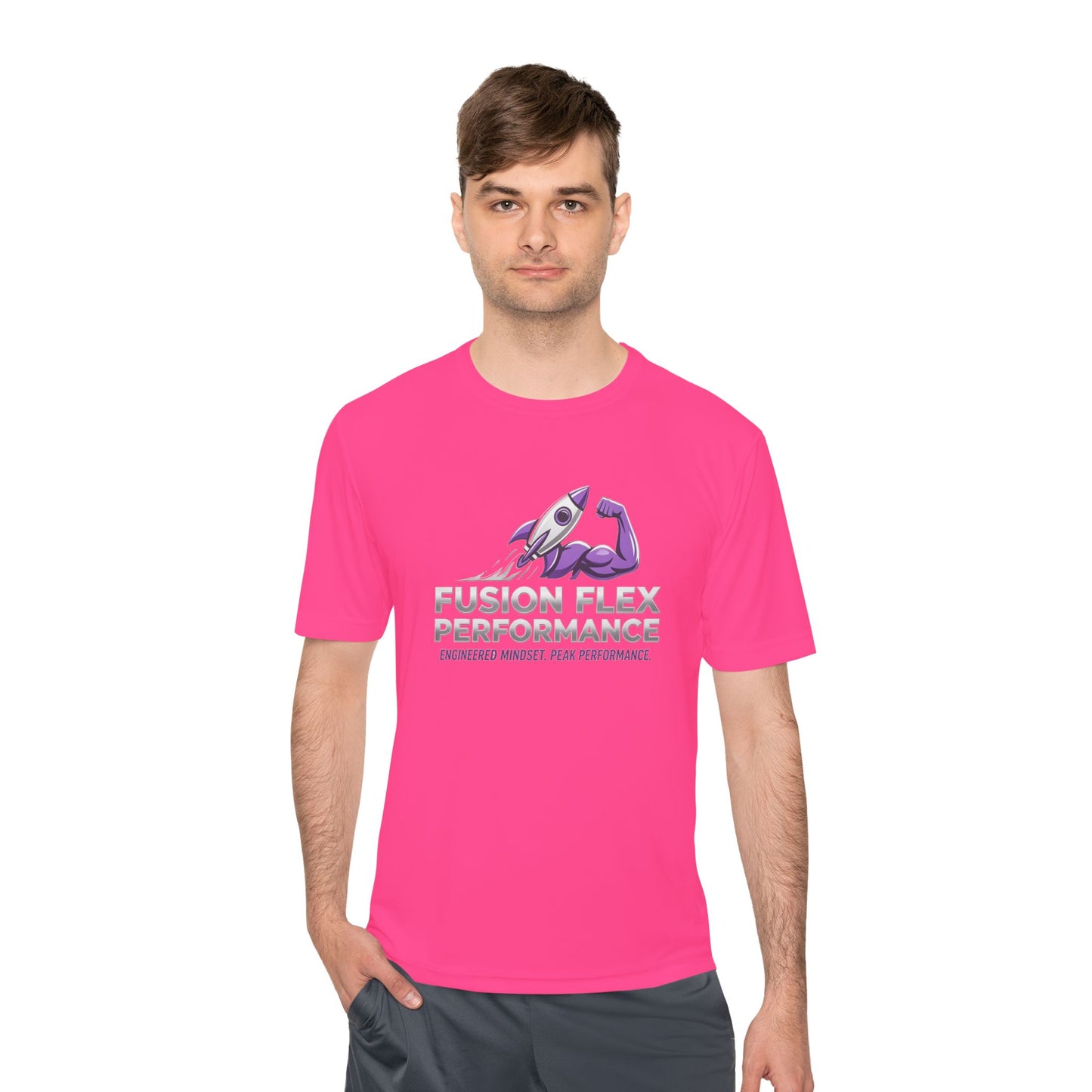 Fusion Flex Performance Tee — Rocket Logo Moisture‑Wicking Athletic Shirt