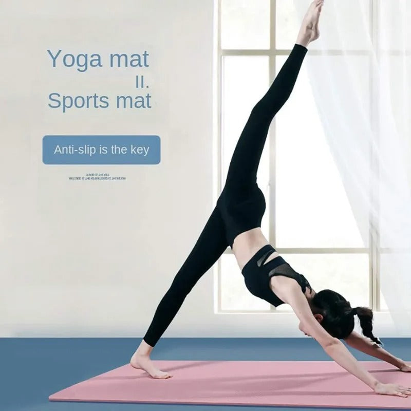 Woman using 4mm Yoga Mat with colour variations displayed.