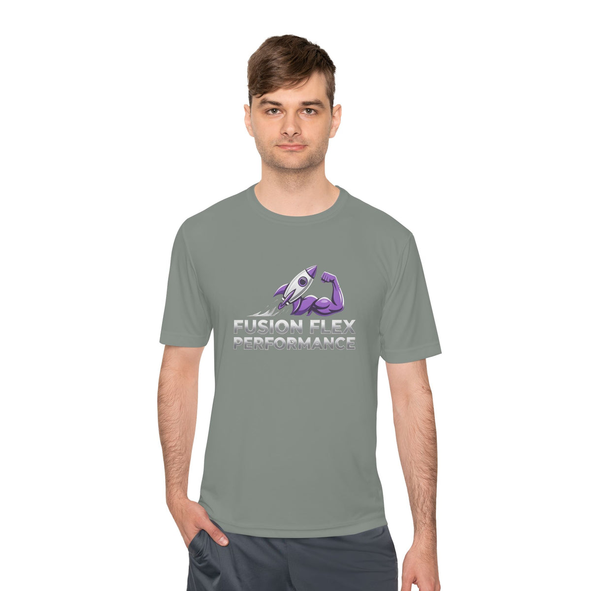 Fusion Flex Performance Tee — Rocket Logo Moisture‑Wicking Athletic Shirt
