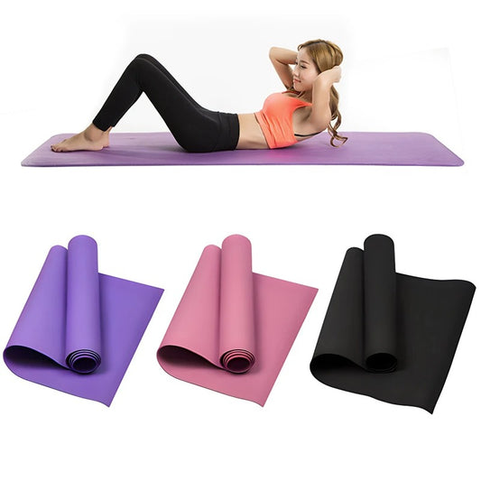 Woman using 4mm Yoga Mat with colour variations displayed. 