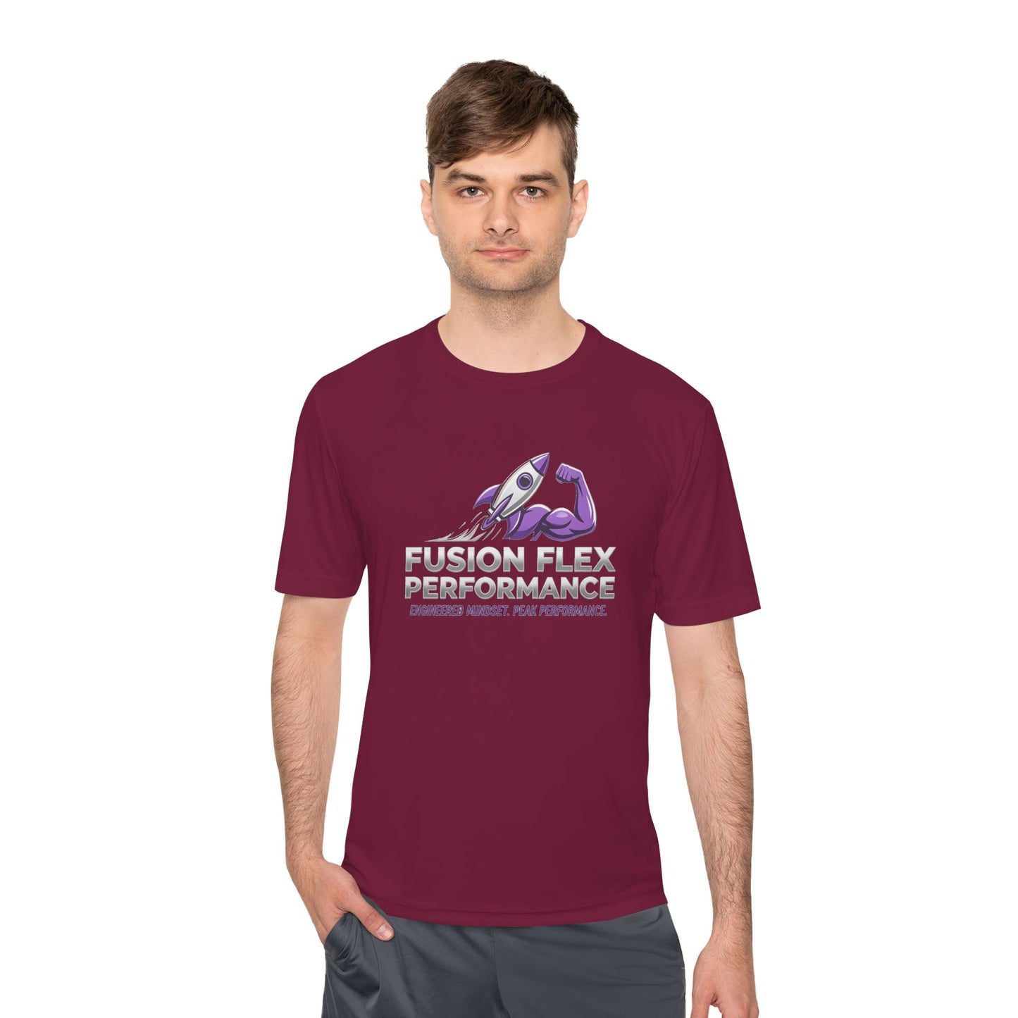 Fusion Flex Performance Tee — Rocket Logo Moisture‑Wicking Athletic Shirt