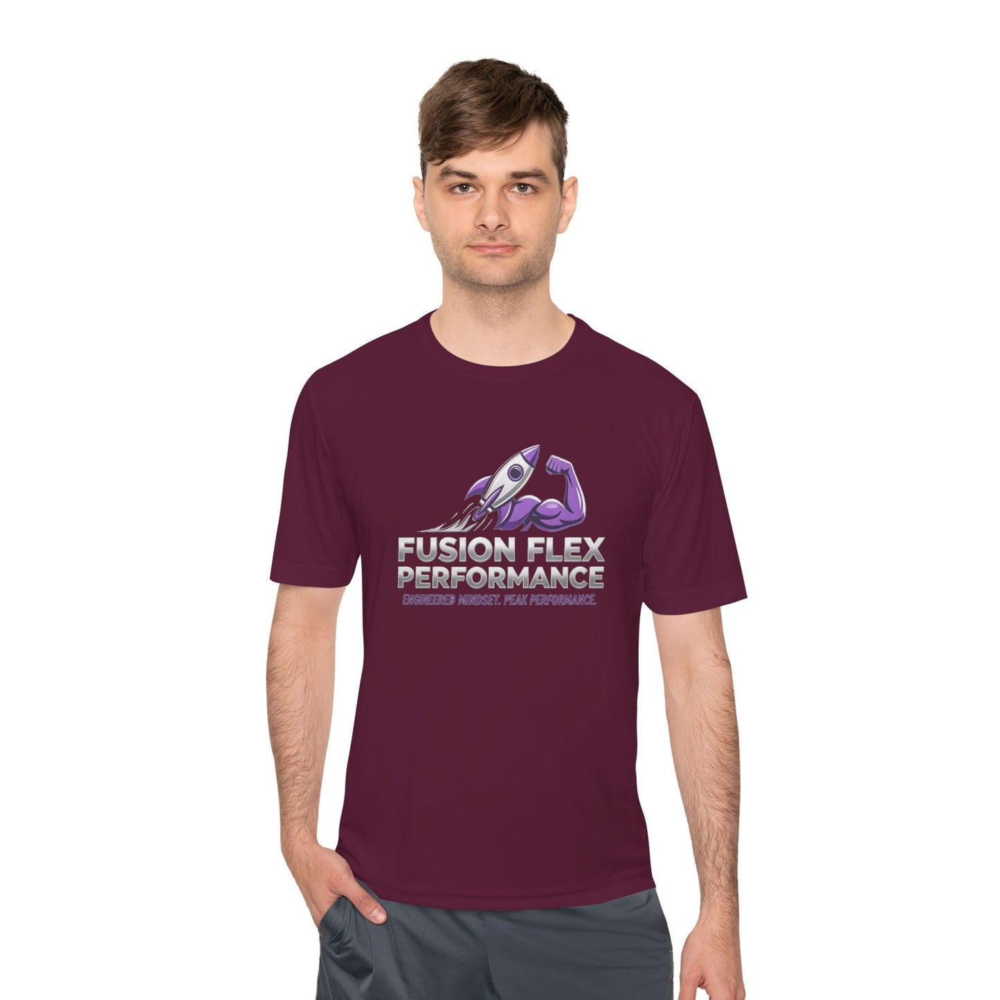 Fusion Flex Performance Tee — Rocket Logo Moisture‑Wicking Athletic Shirt