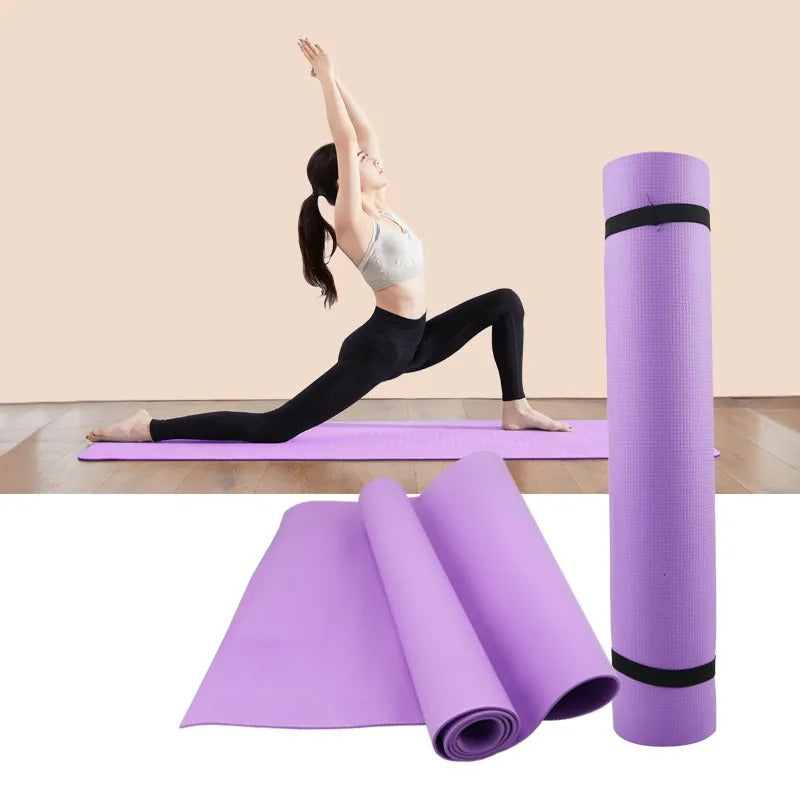 Woman using 4mm Yoga Mat with colour variations displayed.