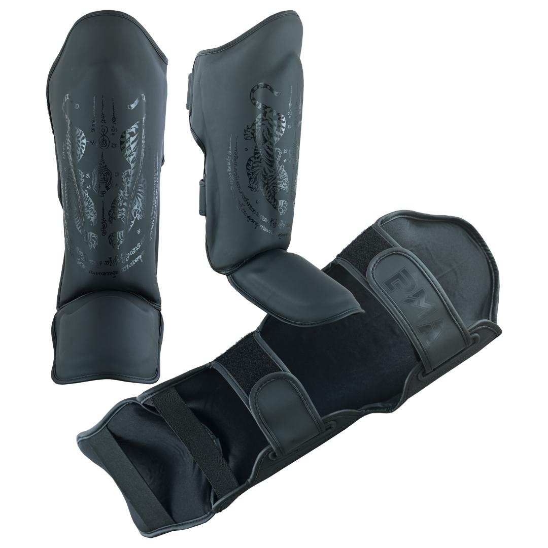 Twin Tigers Muay Thai Boxing Gloves, Shin Pads & Shorts - Black