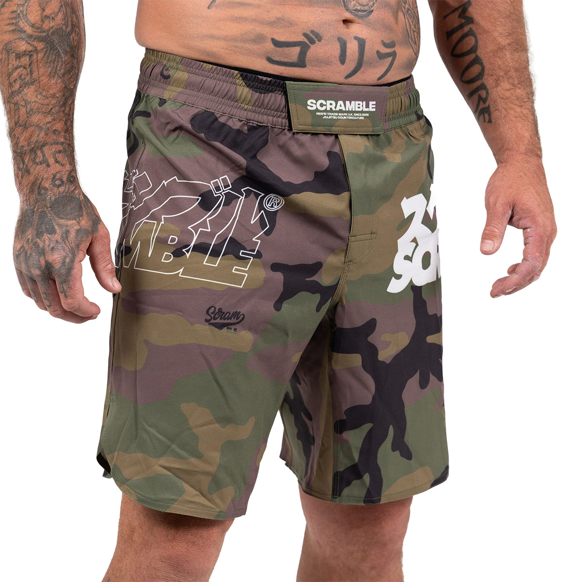 Scramble Base Woodland Camo Grappling Fight Shorts