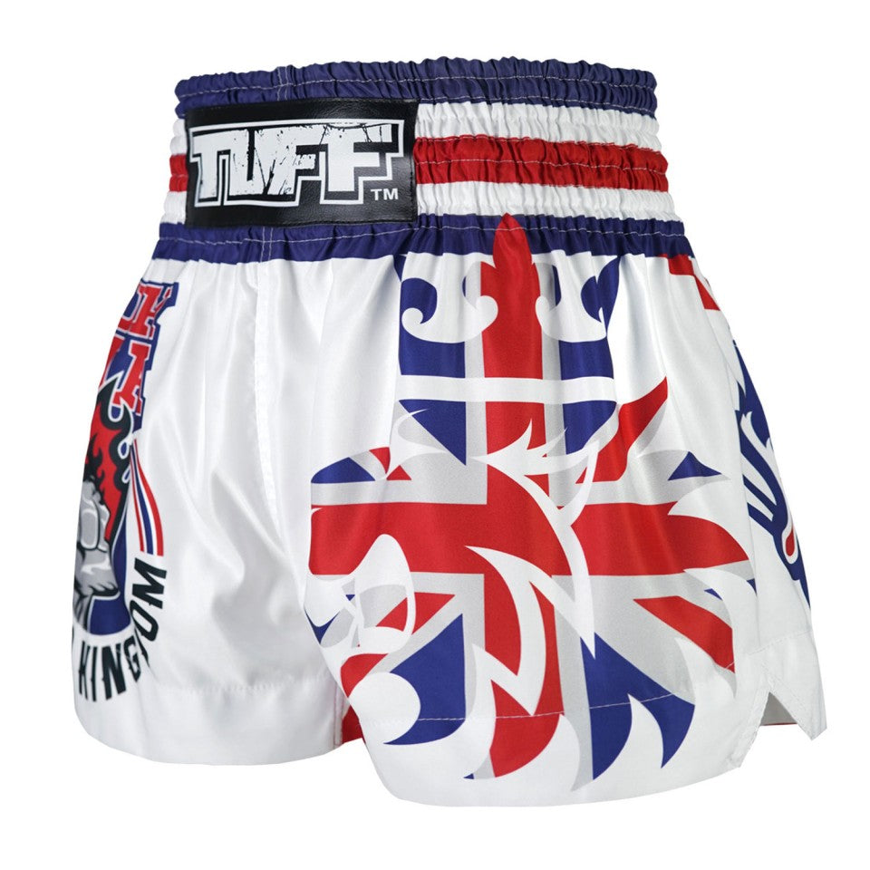 TUFF Traditional King Of Beasts UK Flag Muay Thai Shorts - White