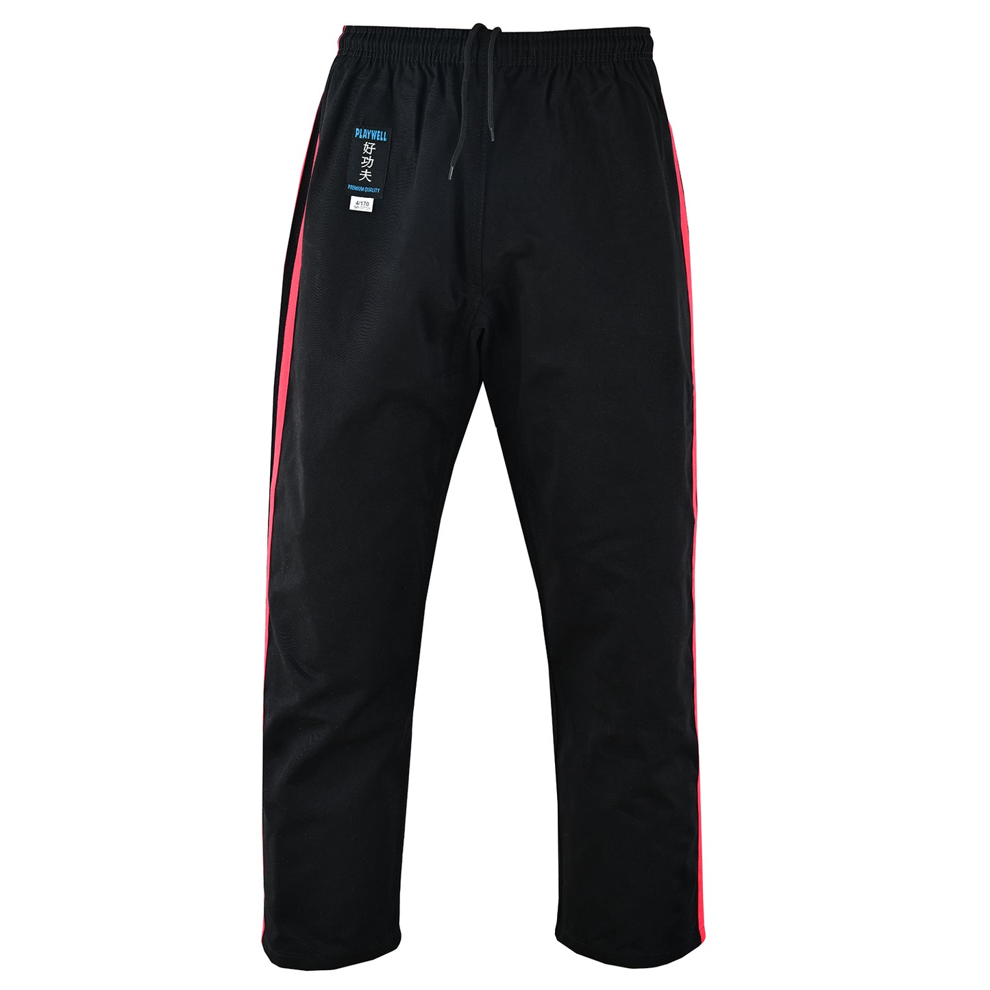 Full Contact Trousers - Black W/ 2 Red Stripes Cotton