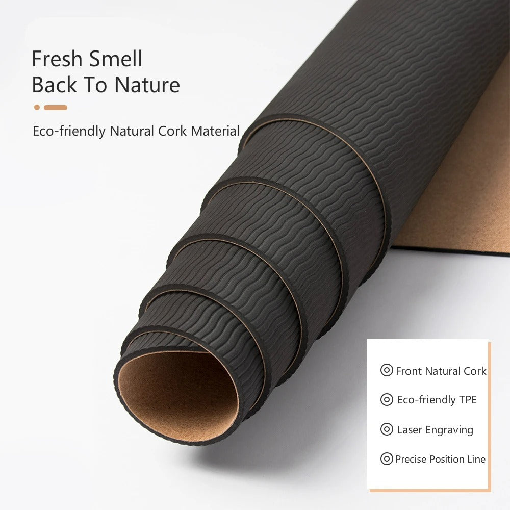 Natural Cork TPE Printed Yoga Mat Non-slip Esterilla Yoga Sweat-absorbing Home Fitness Pad Gymnastics Pilates Mats With Bag