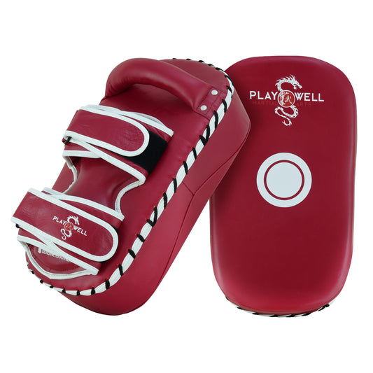 Playwell Elite " Maroon Series " Leather Curved Thai Pad - PAIR