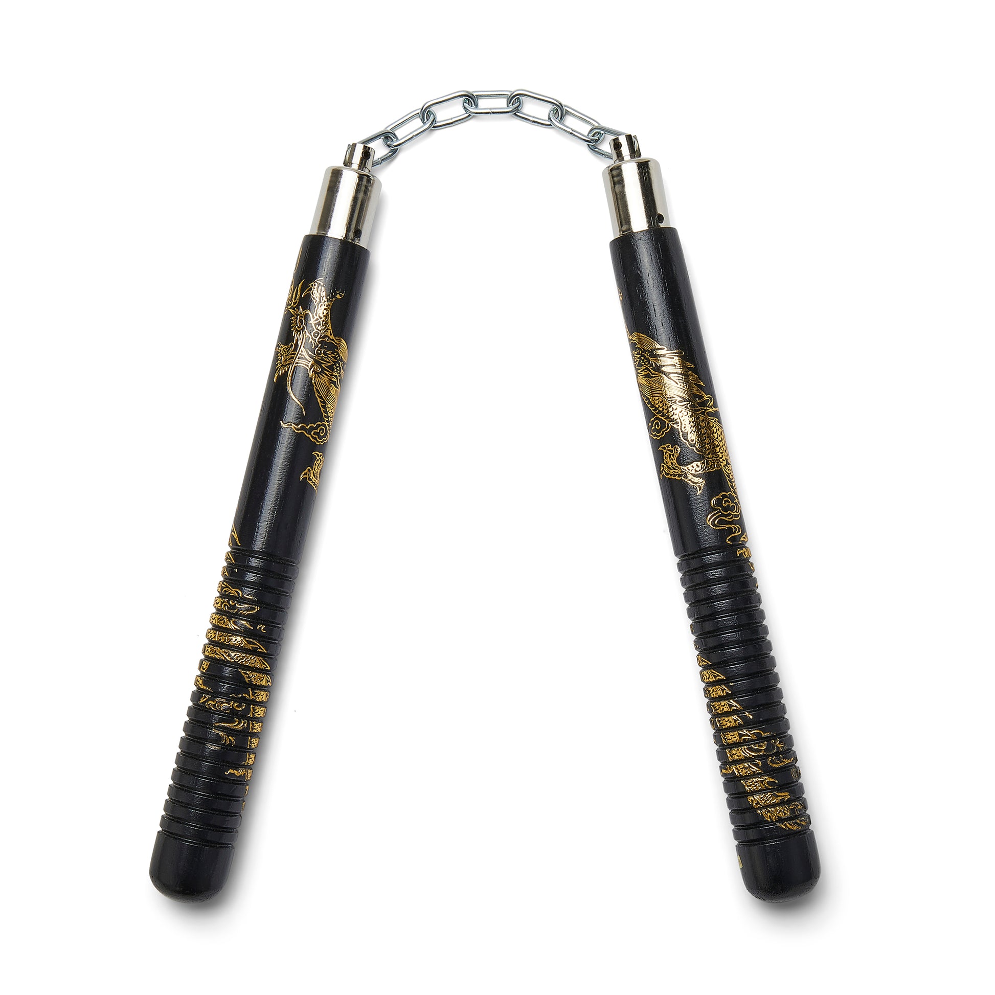 Black Wooden Gold Dragon Nunchucks Chain (SF-95) - 12"  - NEW