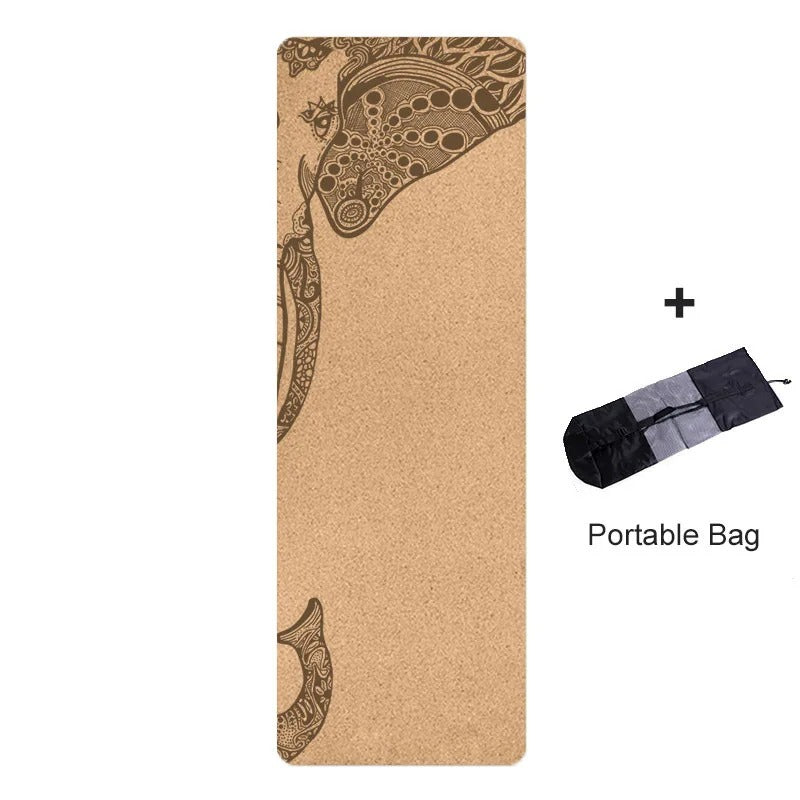 Natural Cork TPE Printed Yoga Mat Non-slip Esterilla Yoga Sweat-absorbing Home Fitness Pad Gymnastics Pilates Mats With Bag