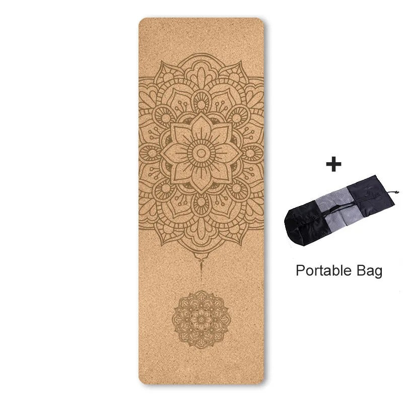 Natural Cork TPE Printed Yoga Mat Non-slip Esterilla Yoga Sweat-absorbing Home Fitness Pad Gymnastics Pilates Mats With Bag